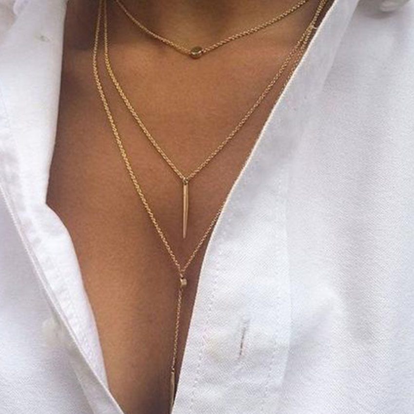 Multi-Layer Collarbone Chain, Short Necklace, Pendant, Sweater Chain, Men'S Female Crystal Small Polka Dot Neck Chain.