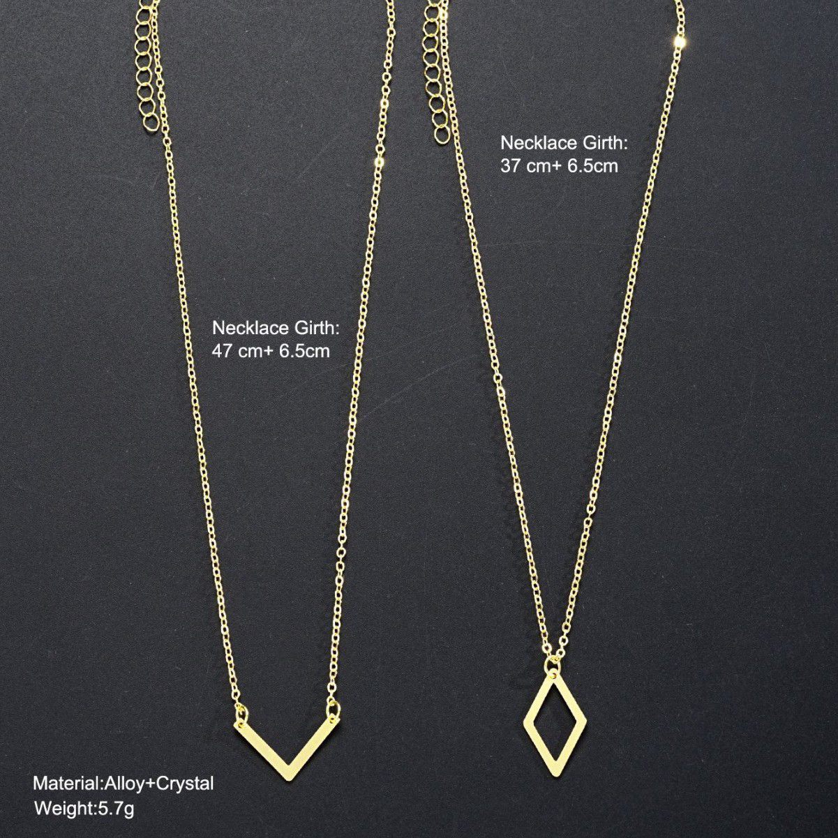 Creative Geometric V-Rhombus Necklace 2-Piece Set Stylish Simple Prism Pendant Sweater Chain Ladies