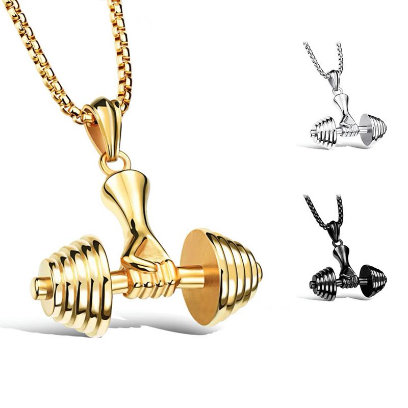 Dumbbell Barbell Pendant Fitness Men'S Necklace