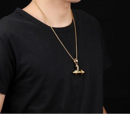 Dumbbell Barbell Pendant Fitness Men'S Necklace