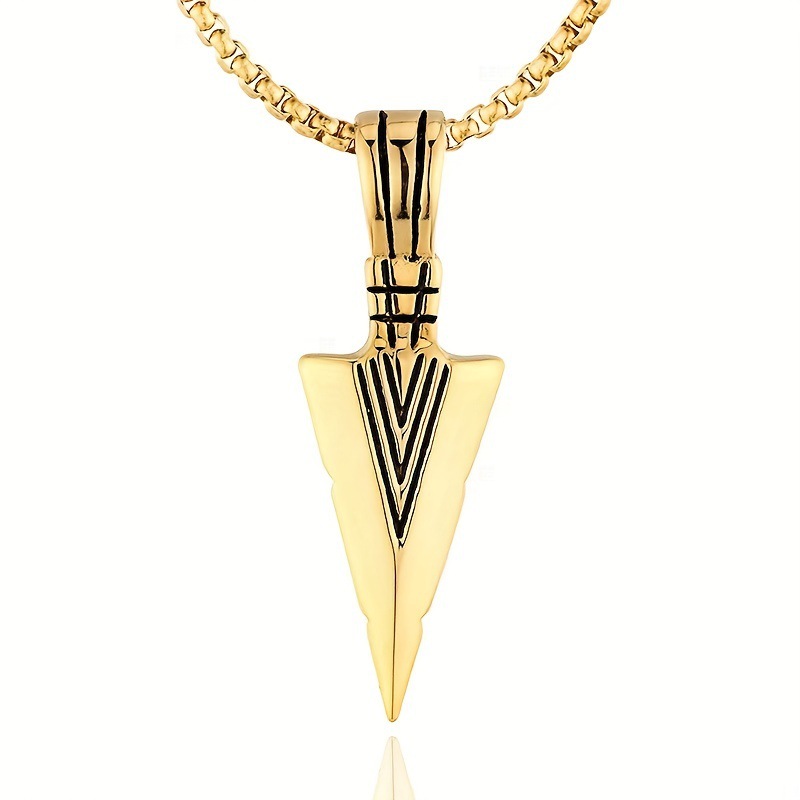 Hot Sale Men'S Hip Hop Necklace Triangle Spearhead Pendant Vintage Arrow Pendant Stainless Steel Sweater Necklace
