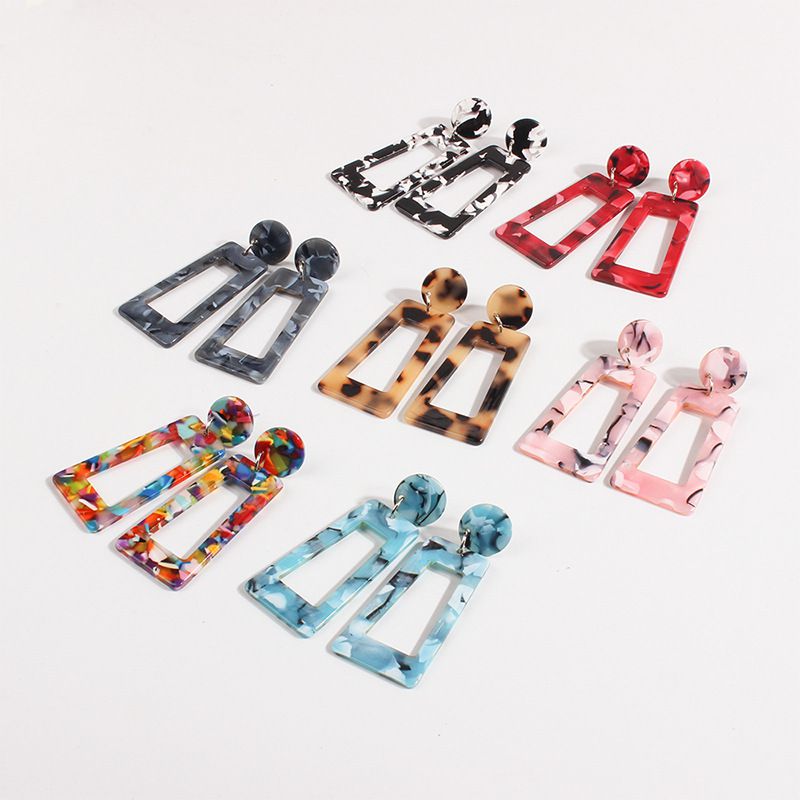 New Earrings Fashion Exaggerated Earrings Geometric Long Square Multi-Color Stud Earrings