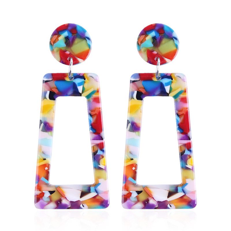 New Earrings Fashion Exaggerated Earrings Geometric Long Square Multi-Color Stud Earrings