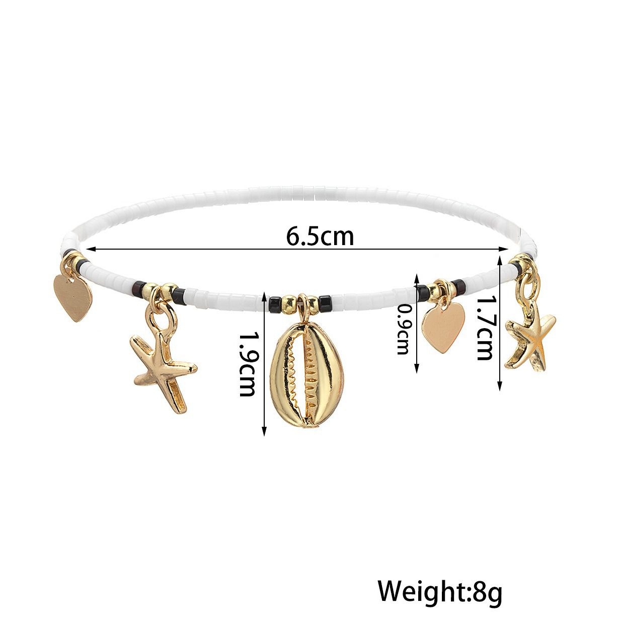 Fashion Vacation Wind Alloy Love Shell Starfish Pendant Rice Bead Elastic Women'S Anklet