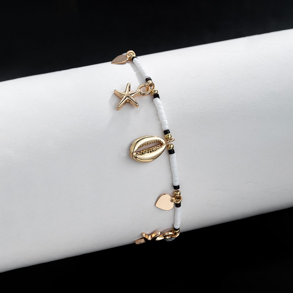 Fashion Vacation Wind Alloy Love Shell Starfish Pendant Rice Bead Elastic Women'S Anklet