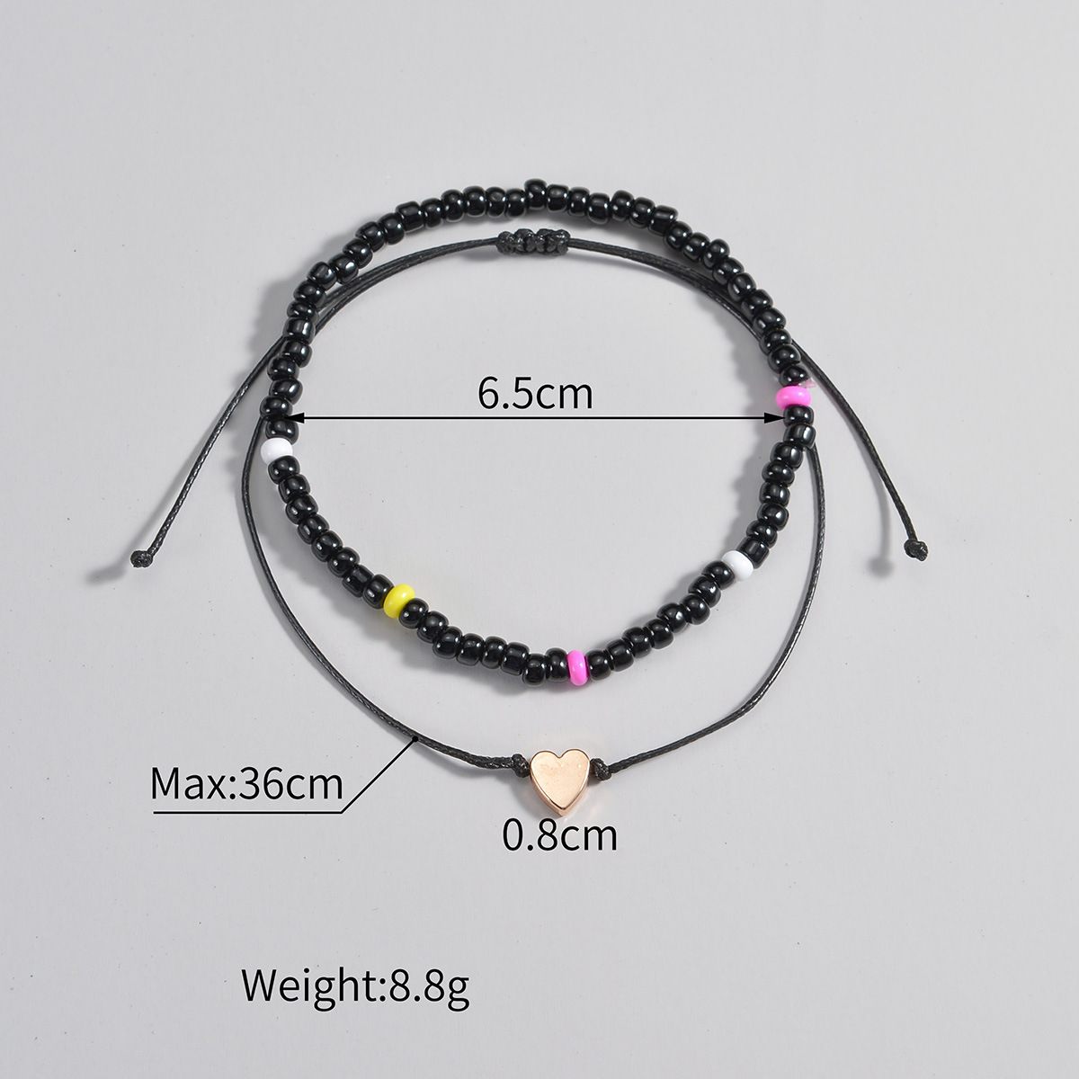 [2-Piece Set] Fashion Personalized Wind Beach Wind Alloy Love Rice Beads Waterproof Wax Thread Women'S Anklet 2-Piece Set