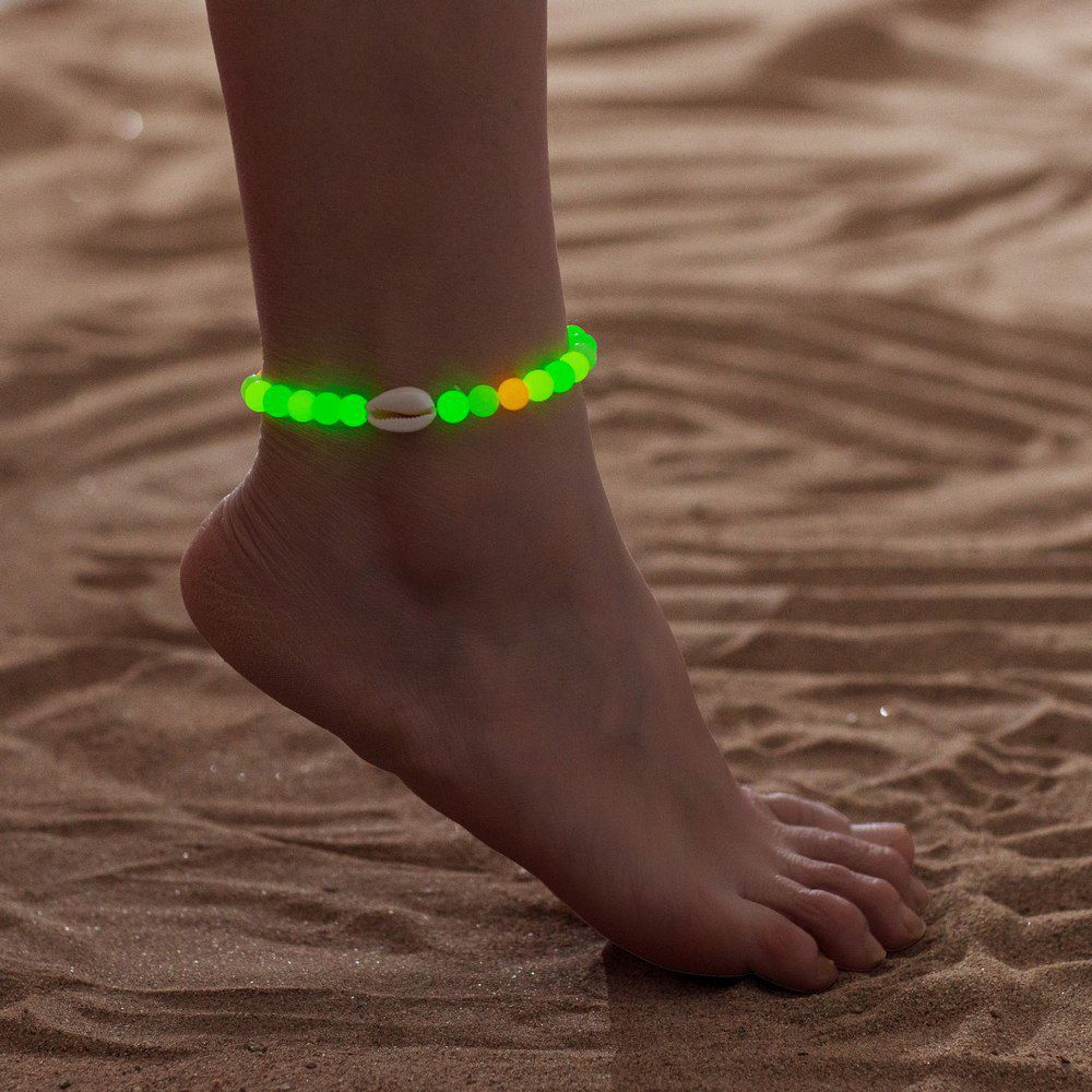 Bohemian Vacation Wind Luminous Random Acrylic Beaded Shell Elastic Anklet Unisex Suitable For The Beach