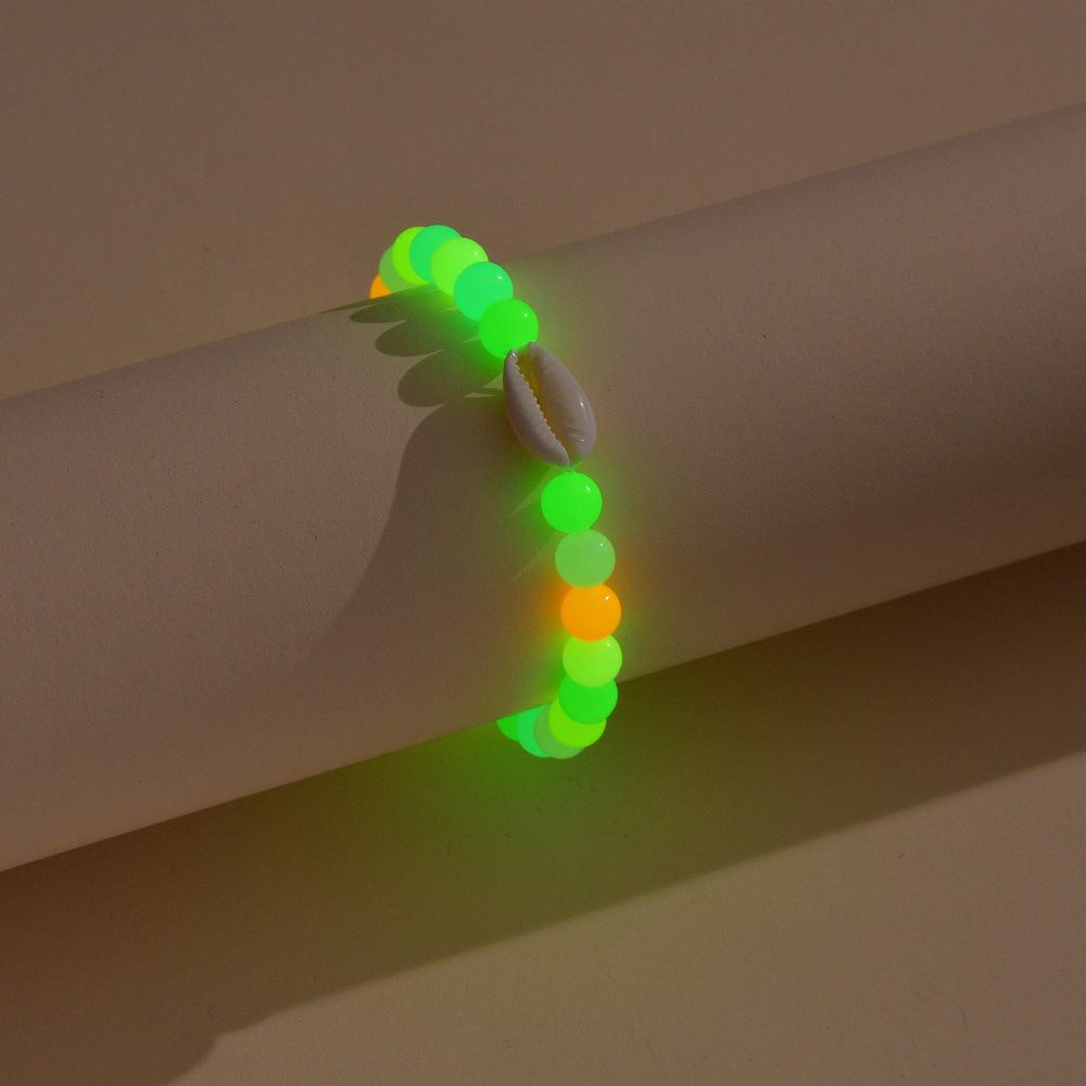 Bohemian Vacation Wind Luminous Random Acrylic Beaded Shell Elastic Anklet Unisex Suitable For The Beach