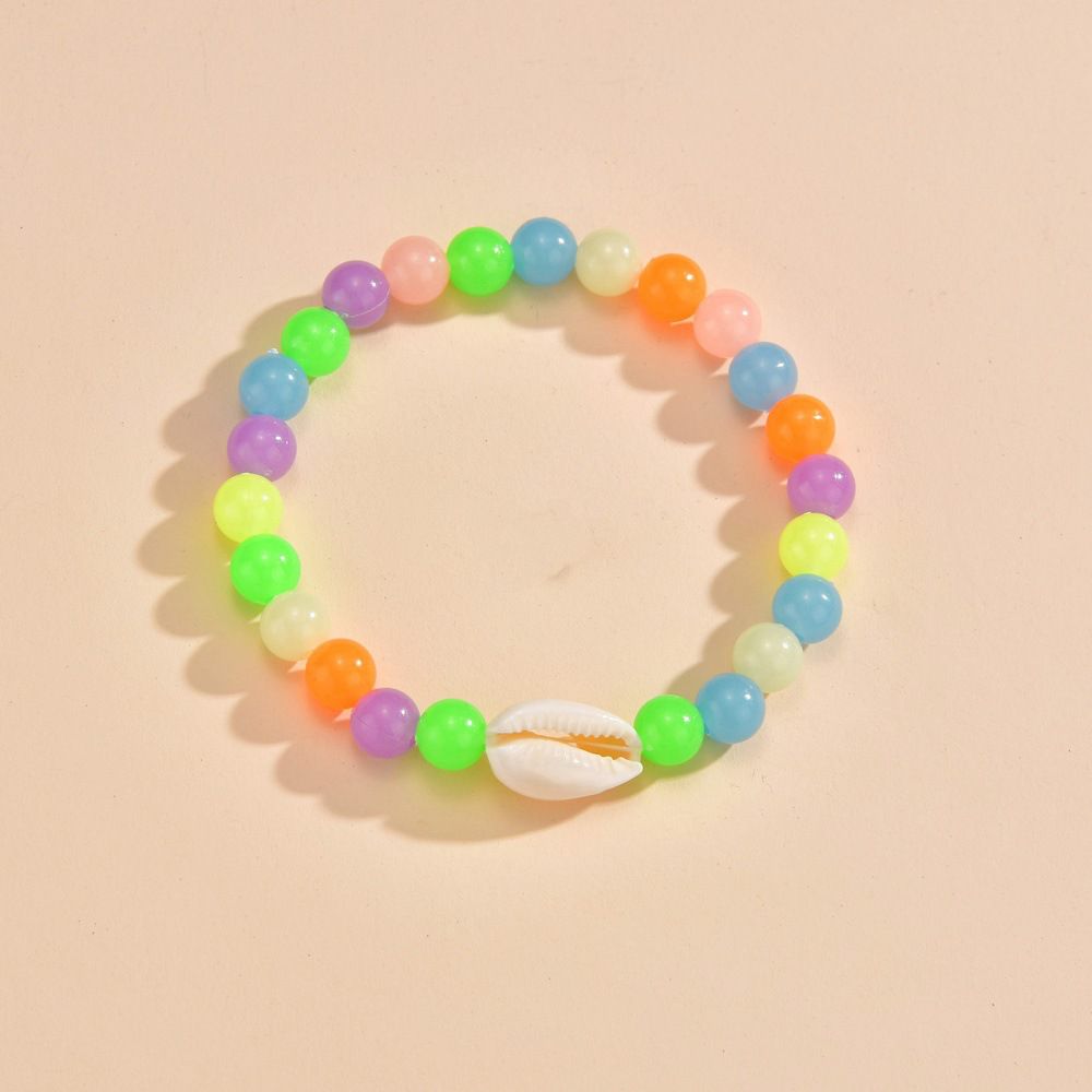 Bohemian Vacation Wind Luminous Random Acrylic Beaded Shell Elastic Anklet Unisex Suitable For The Beach