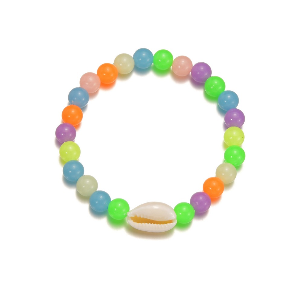 Bohemian Vacation Wind Luminous Random Acrylic Beaded Shell Elastic Anklet Unisex Suitable For The Beach