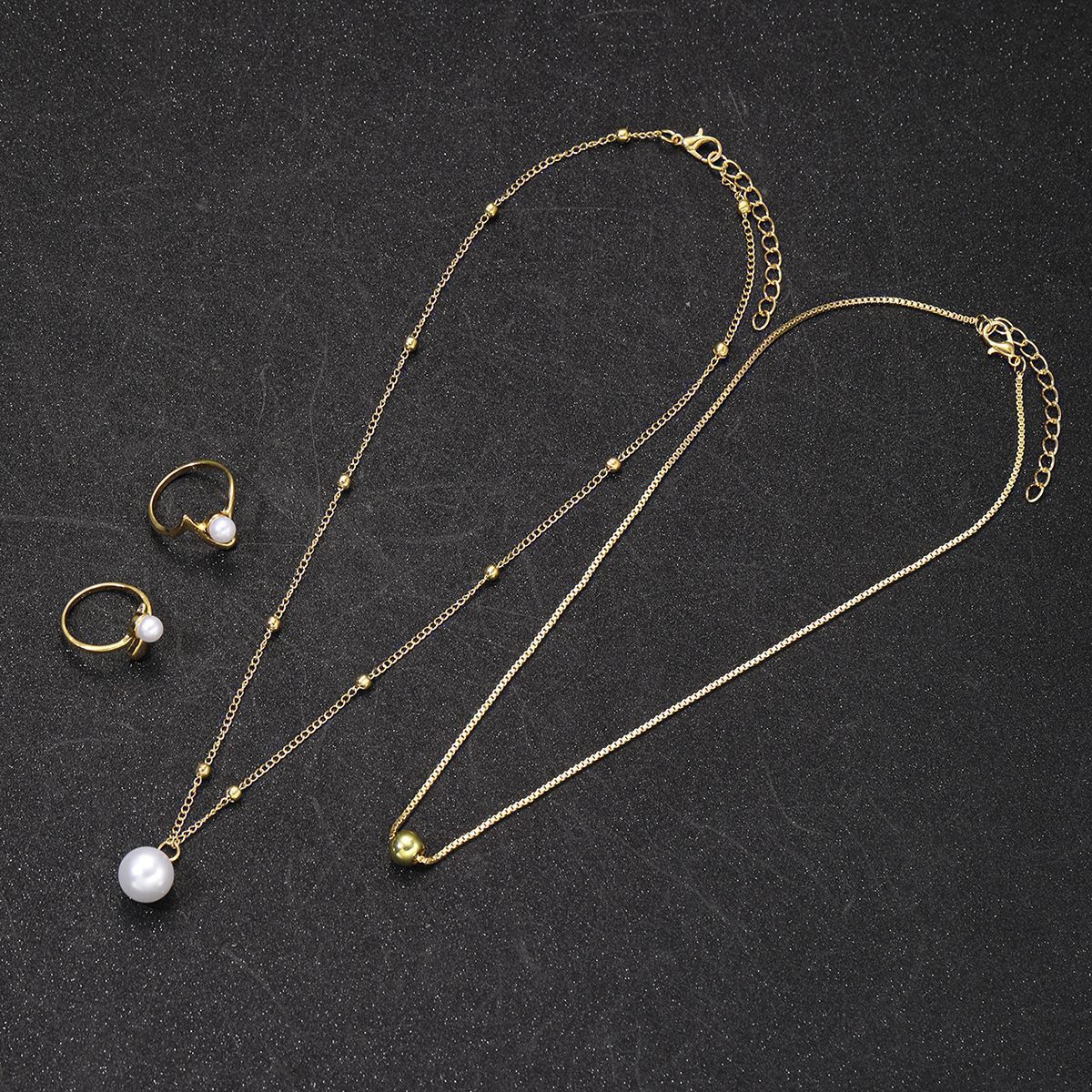 Europe And The United States Hot-Selling Light Luxury High-End Niche Round Beads Pearl Line Ring Necklace Set Four-Piece Set