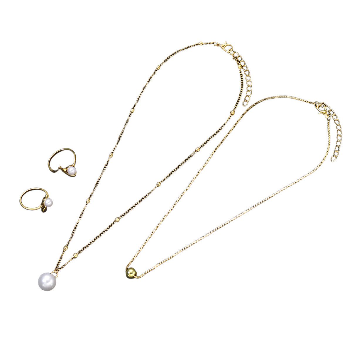 Europe And The United States Hot-Selling Light Luxury High-End Niche Round Beads Pearl Line Ring Necklace Set Four-Piece Set