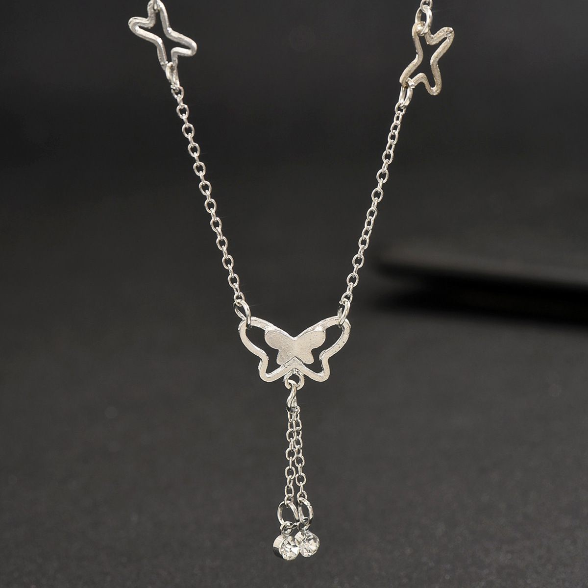 New Korean Version Temperament Hollow Butterfly Diamond-Encrusted Girl Fringed Anklet, Summer Exquisite Diamond-Encrusted Anklet