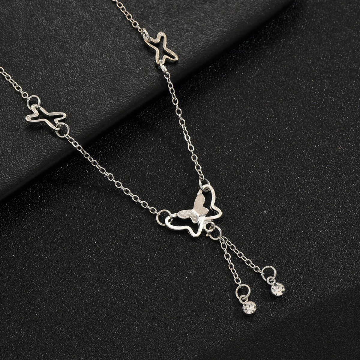 New Korean Version Temperament Hollow Butterfly Diamond-Encrusted Girl Fringed Anklet, Summer Exquisite Diamond-Encrusted Anklet