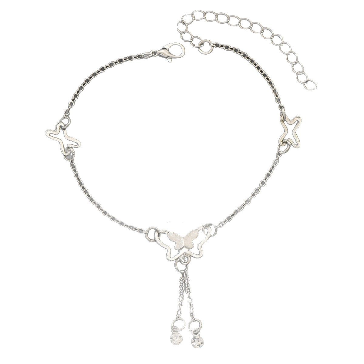 New Korean Version Temperament Hollow Butterfly Diamond-Encrusted Girl Fringed Anklet, Summer Exquisite Diamond-Encrusted Anklet