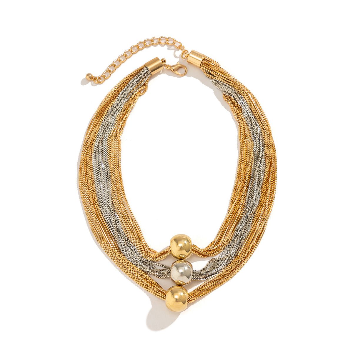 Exaggerated Metal Ball Pendant Necklace, Personalized Multi-Layer Box Chain Retro Necklace For Women
