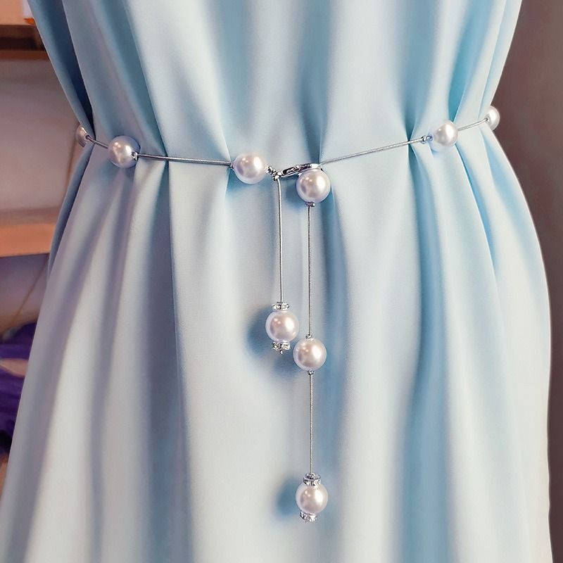 [Waist Chain] Accessories Fashion Imitation Pearl Tassel Waist Chain Women'S Simple Dress Decorative Belt Waist Accessories