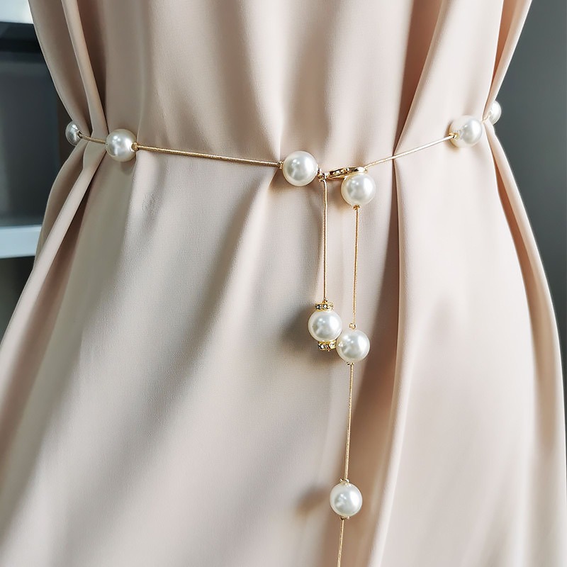[Waist Chain] Accessories Fashion Imitation Pearl Tassel Waist Chain Women'S Simple Dress Decorative Belt Waist Accessories