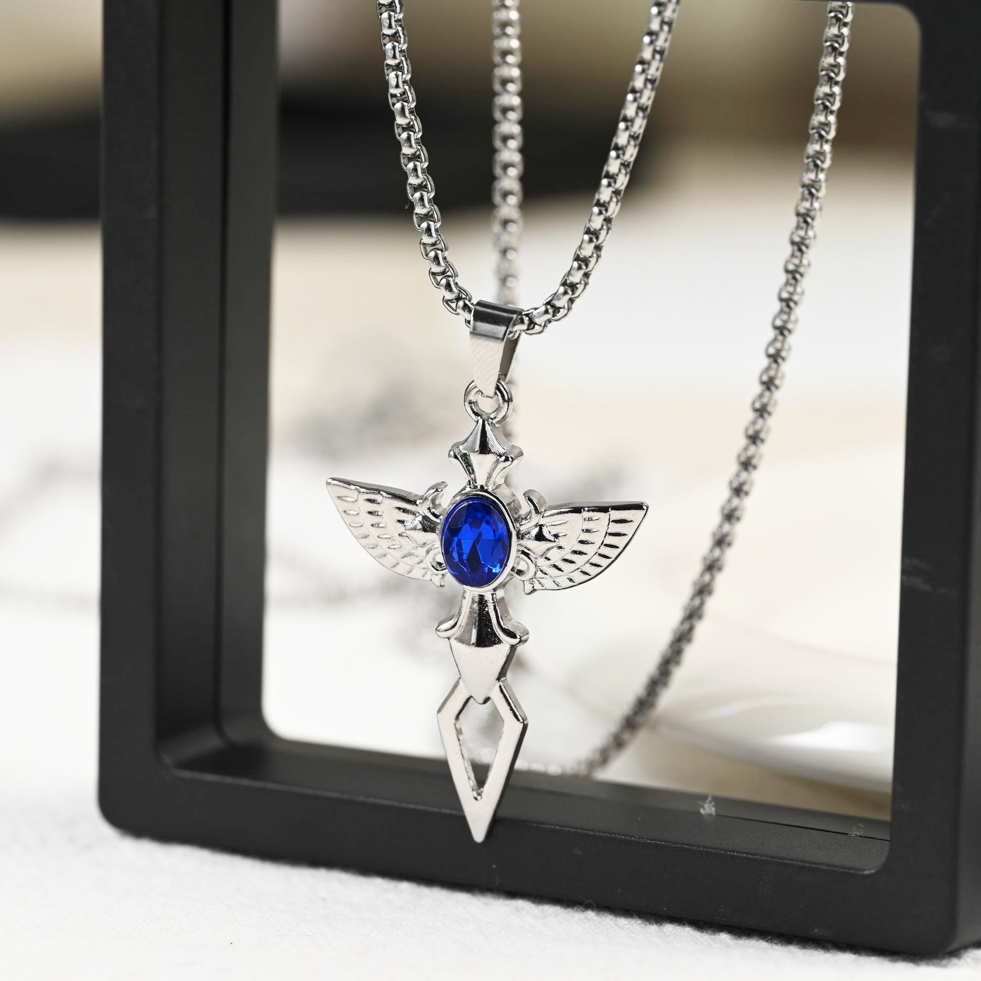 Simple Personality Domineering Angel Wings Necklace Men'S Tide Cross Street Hip Hop Versatile Sweater Chain