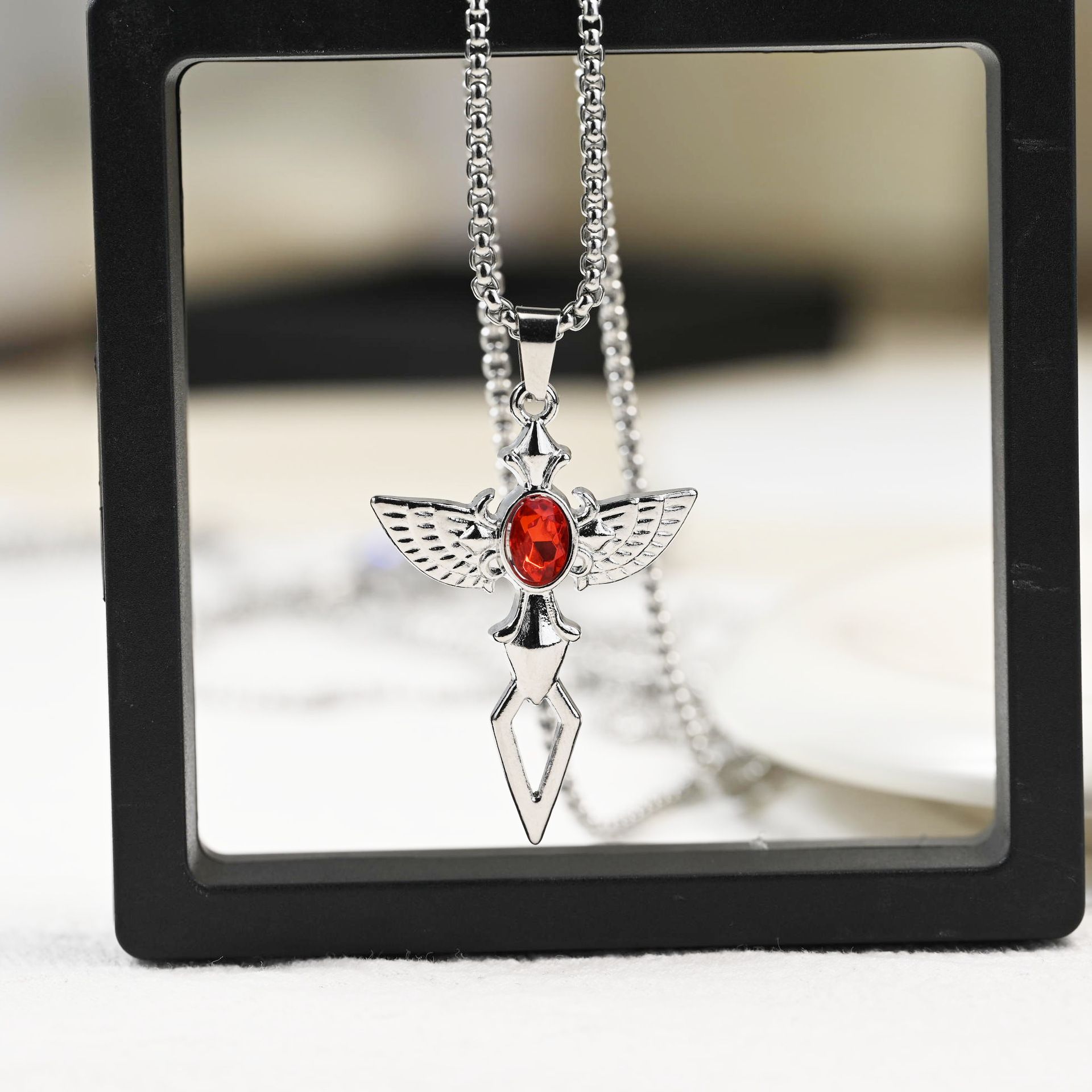 Simple Personality Domineering Angel Wings Necklace Men'S Tide Cross Street Hip Hop Versatile Sweater Chain