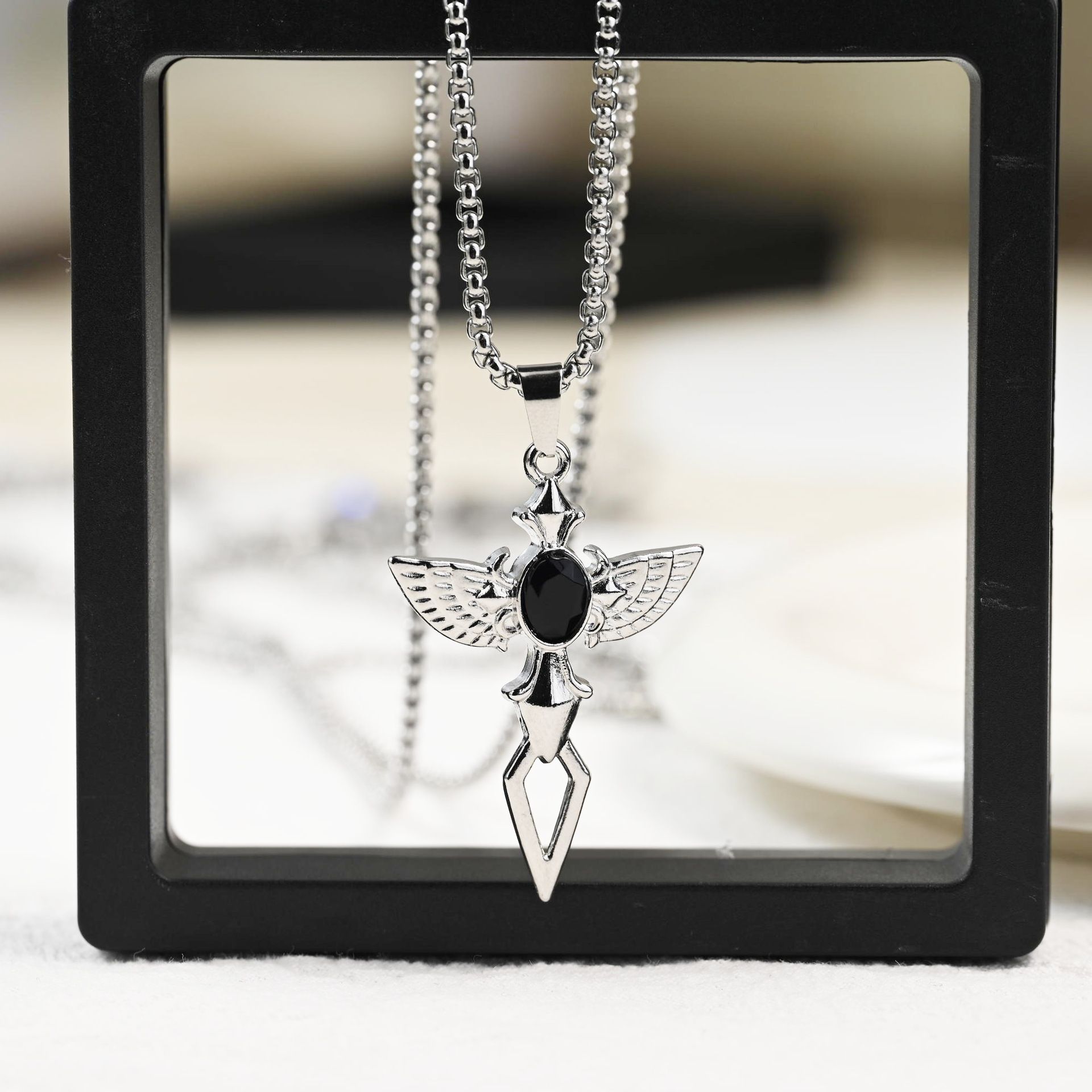 Simple Personality Domineering Angel Wings Necklace Men'S Tide Cross Street Hip Hop Versatile Sweater Chain
