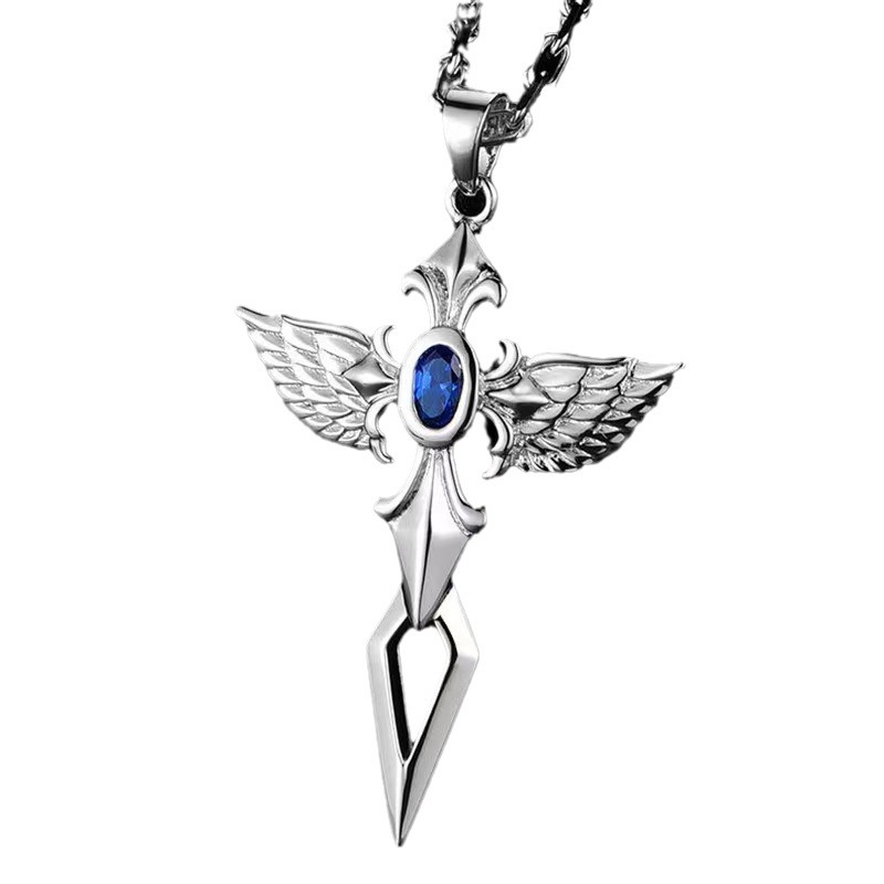 Simple Personality Domineering Angel Wings Necklace Men'S Tide Cross Street Hip Hop Versatile Sweater Chain