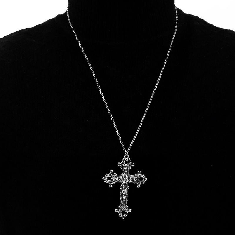 Punk Style Neck Chain Choker Flower Vine Cross Necklace Goth Retro Hip Hop Pendant Sweater Chain Trendy Accessories
