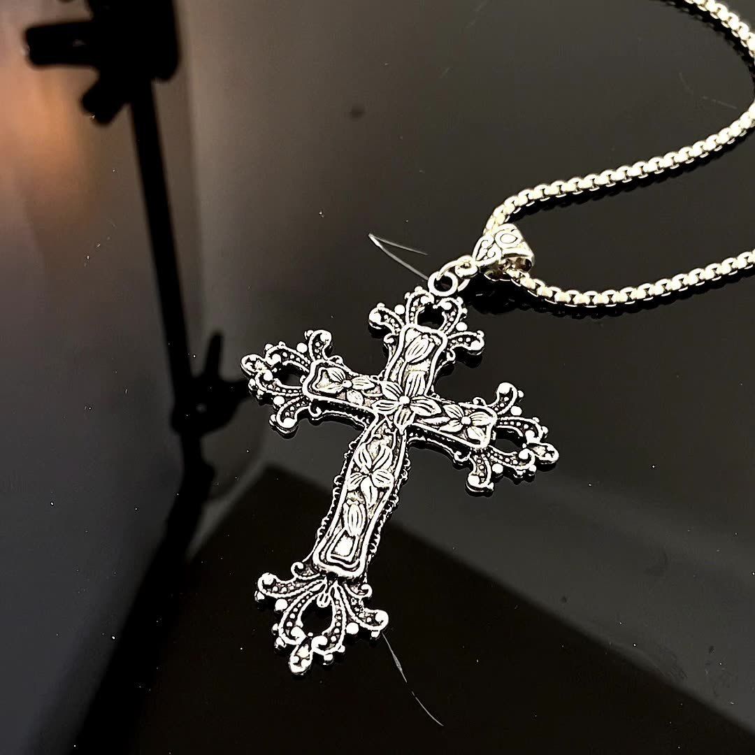 Punk Style Neck Chain Choker Flower Vine Cross Necklace Goth Retro Hip Hop Pendant Sweater Chain Trendy Accessories