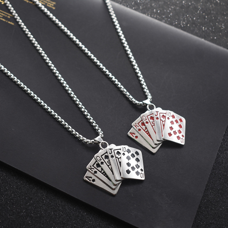 European And American Trendy Flush Playing Card Necklace Titanium Gang Hip Hop Neck Chain Earth Cool Dancing Men'S Couple Pendant