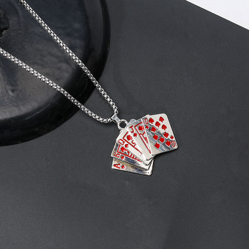 European And American Trendy Flush Playing Card Necklace Titanium Gang Hip Hop Neck Chain Earth Cool Dancing Men'S Couple Pendant