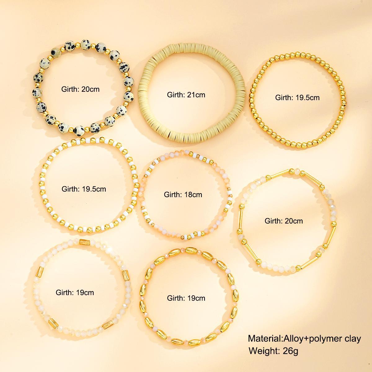 [8-Piece Set] European And American Cross-Border New Soft Ceramic Rice Bead Bracelet Gift Personalized Ceramic Beaded Bracelet Set 8-Piece Gold