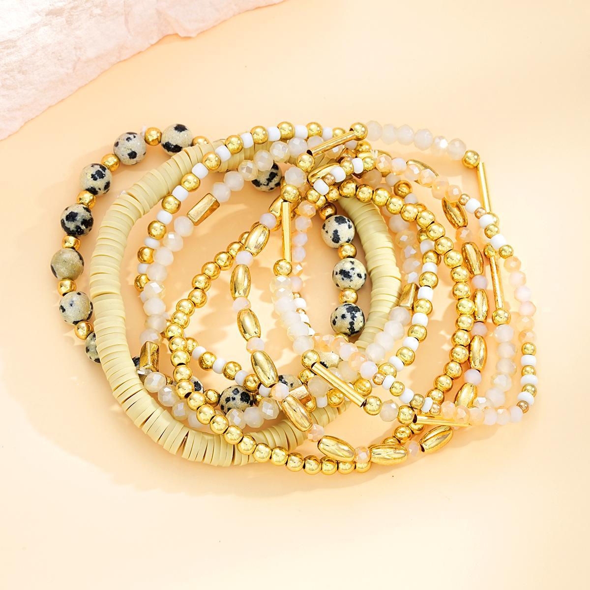 [8-Piece Set] European And American Cross-Border New Soft Ceramic Rice Bead Bracelet Gift Personalized Ceramic Beaded Bracelet Set 8-Piece Gold