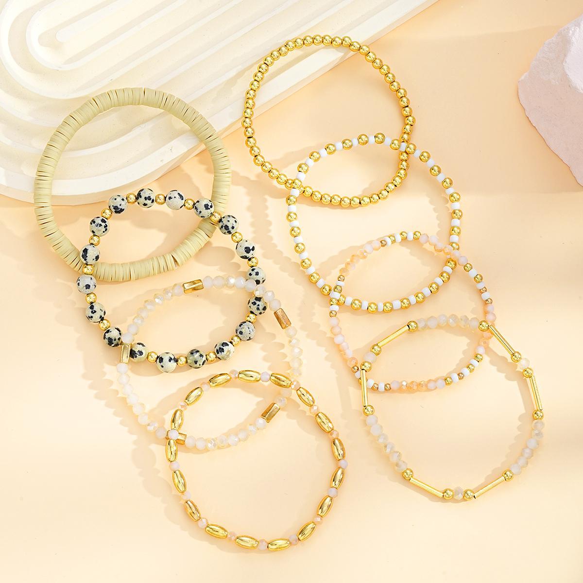 [8-Piece Set] European And American Cross-Border New Soft Ceramic Rice Bead Bracelet Gift Personalized Ceramic Beaded Bracelet Set 8-Piece Gold