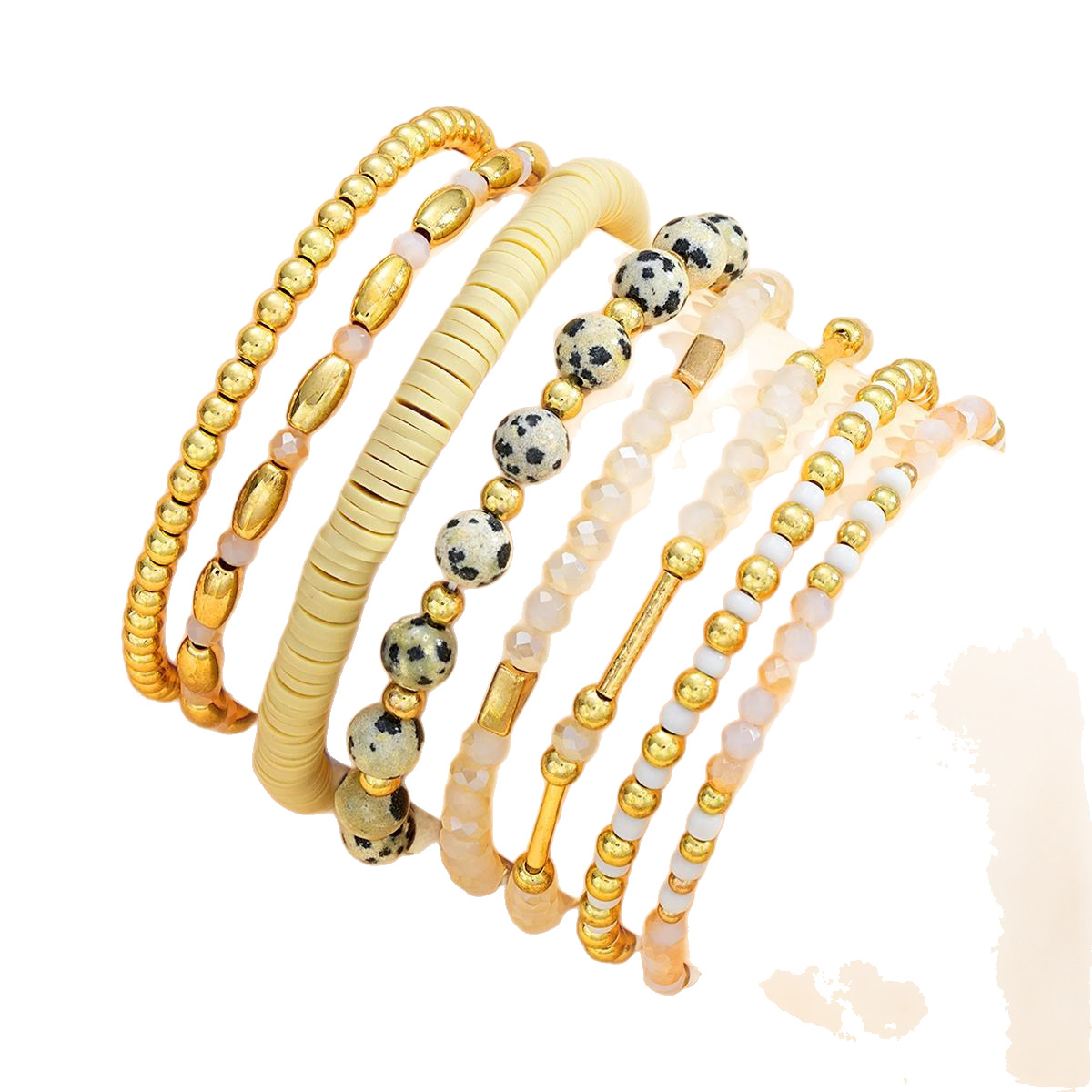 [8-Piece Set] European And American Cross-Border New Soft Ceramic Rice Bead Bracelet Gift Personalized Ceramic Beaded Bracelet Set 8-Piece Gold