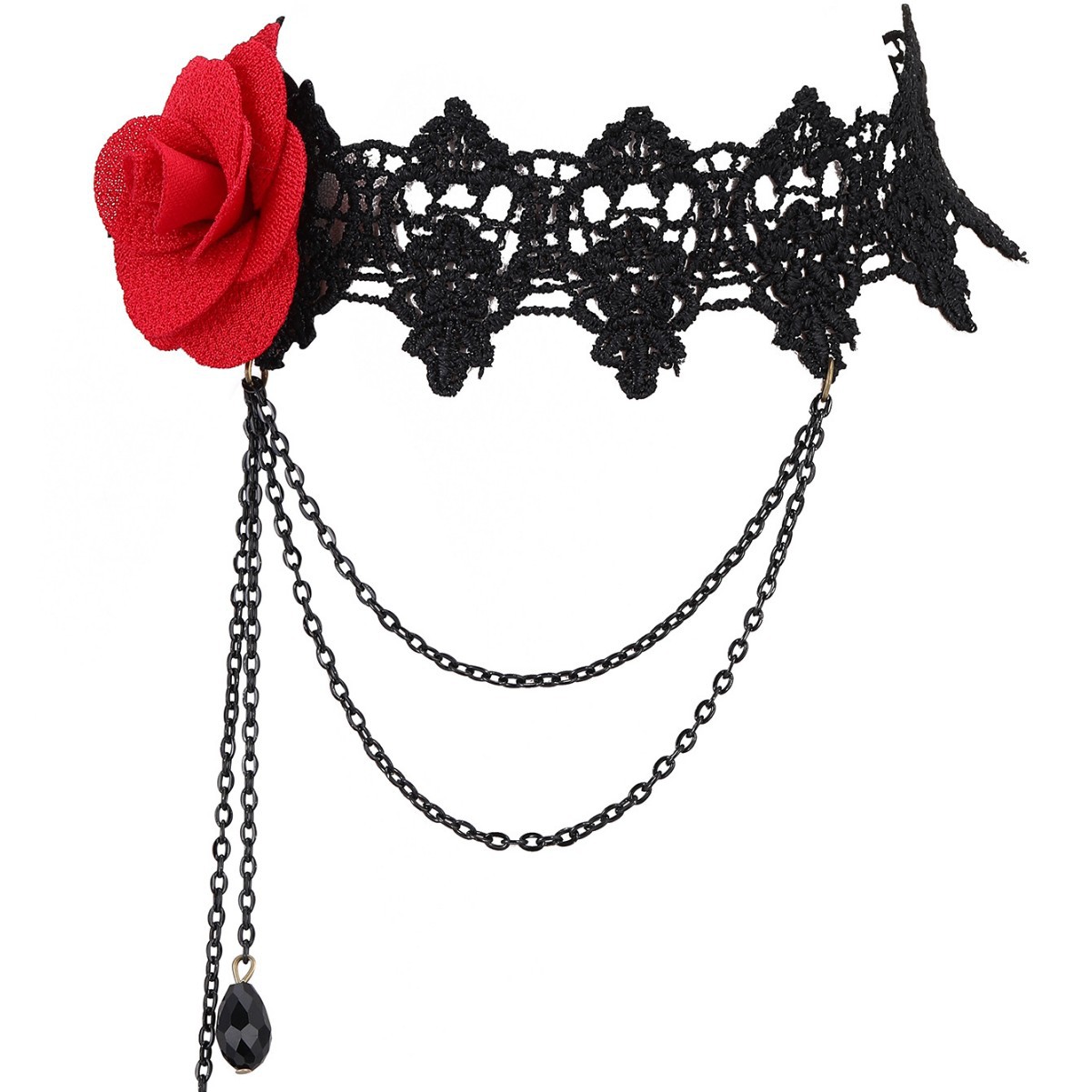 New European And American Cross-Border Fashion Personality Christmas Red Flower Lace Necklace Retro Black Gothic Collarbone