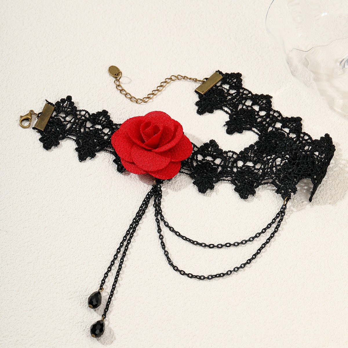 New European And American Cross-Border Fashion Personality Christmas Red Flower Lace Necklace Retro Black Gothic Collarbone