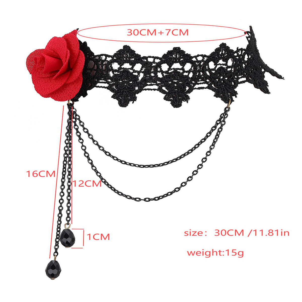 New European And American Cross-Border Fashion Personality Christmas Red Flower Lace Necklace Retro Black Gothic Collarbone
