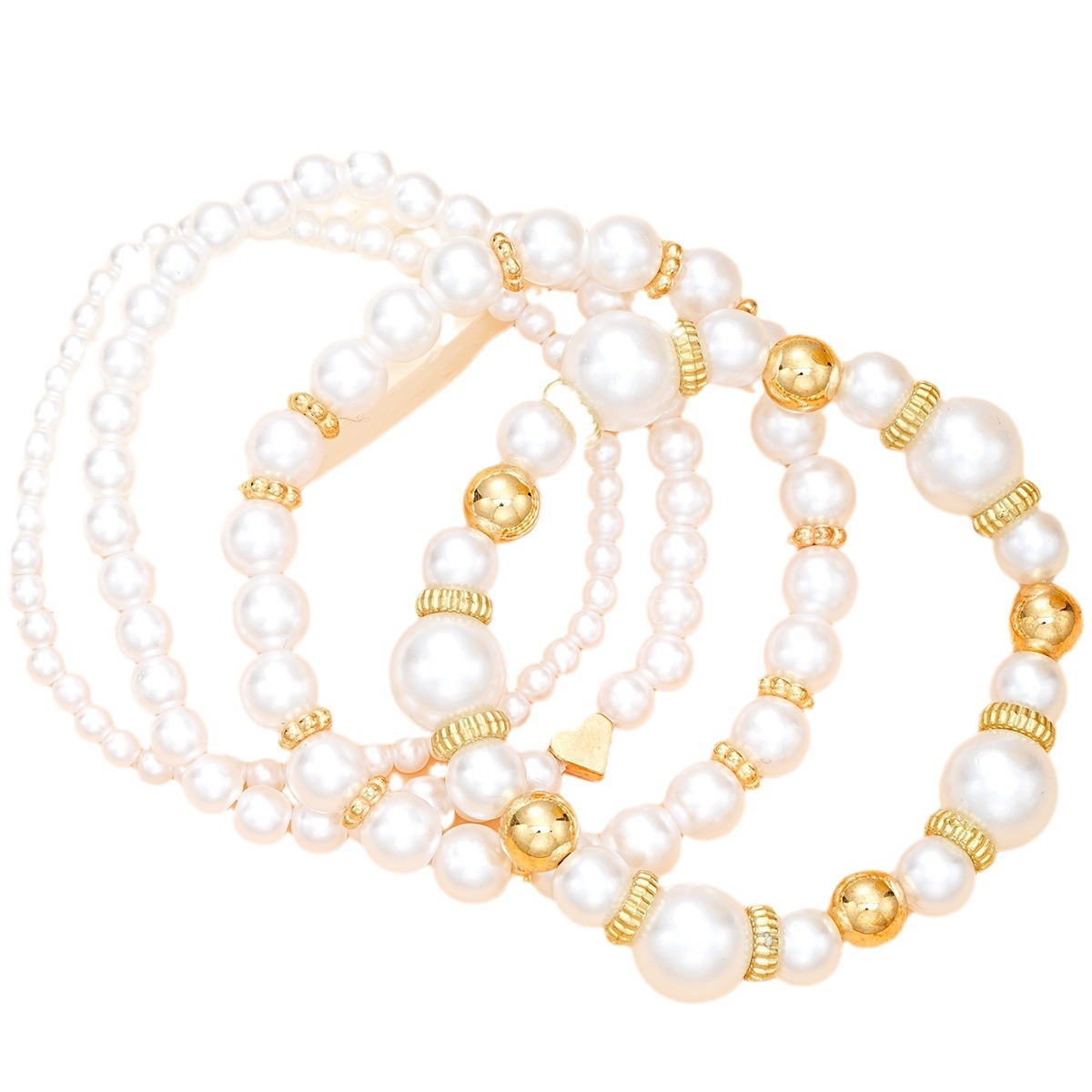 [4-Piece Set] Milk White Imitation Pearl Love Bracelet Set European And American Niche Temperament Design Fresh And Fashionable Bracelet