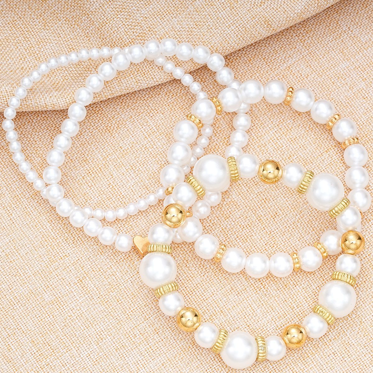 [4-Piece Set] Milk White Imitation Pearl Love Bracelet Set European And American Niche Temperament Design Fresh And Fashionable Bracelet