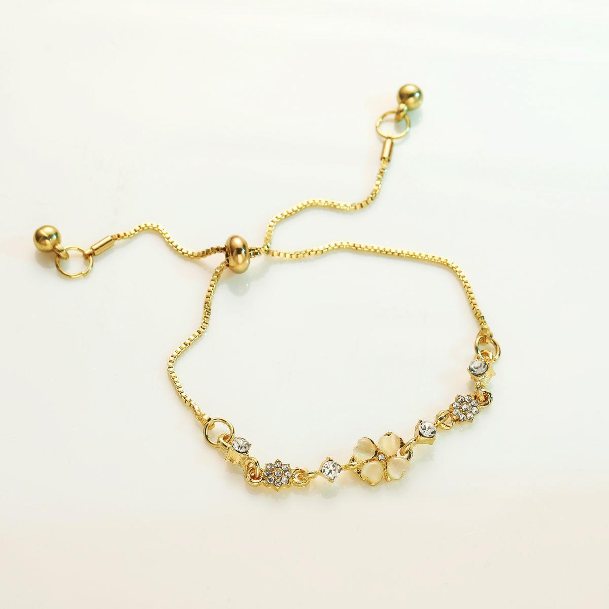 New Super Flash Zircon Geometric Bracelet Personalized Light Luxury High Sense Fashion Leaf Push-Pull Bracelet Women