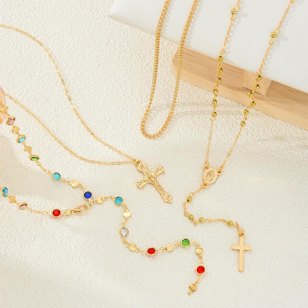 Hot-Selling Fashion Creative Diamond-Encrusted Cross Pendant Necklace Women'S Premium Fringed Chain Stacked Collarbone Chain