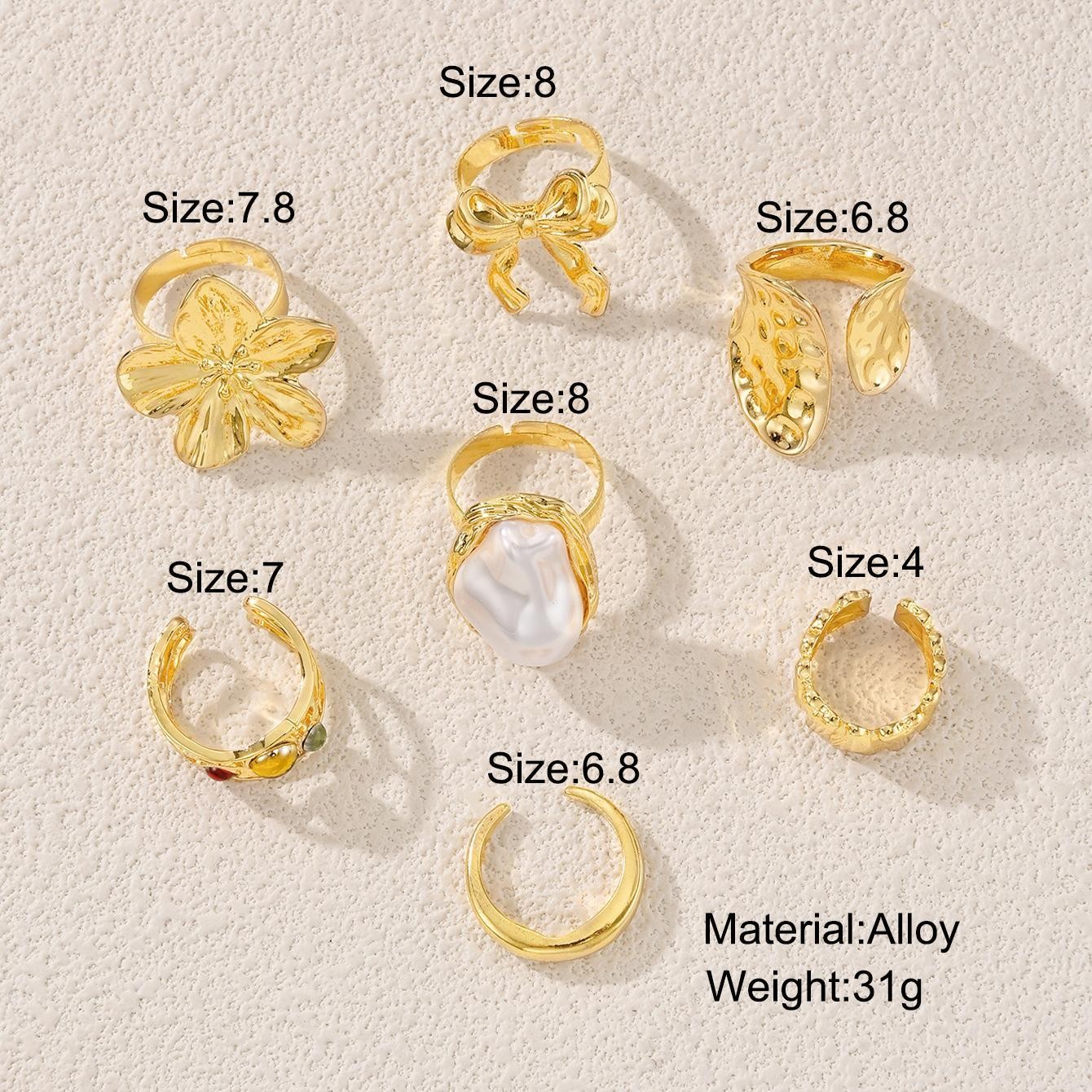 [7-Piece Set] Personalized Metal Flower Irregular Opening Ring Set 7-Piece Ring Female