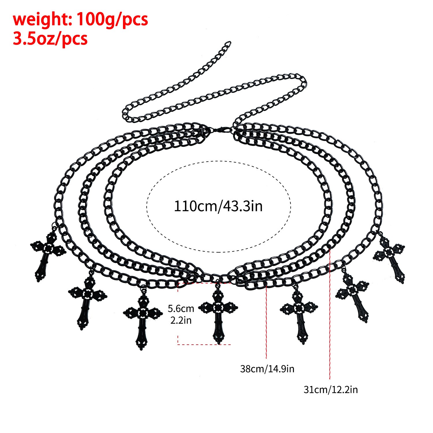 Accessories Personalized Hip Hop Metal Hollow Cross Pendant Waist Chain Stylish And Simple Multi-Layer Body Chain