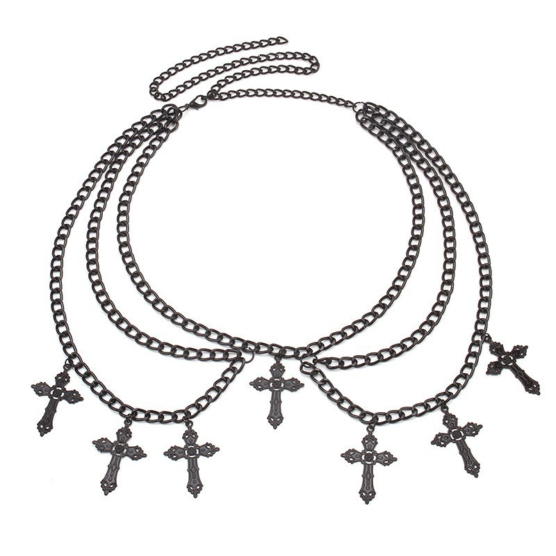 Accessories Personalized Hip Hop Metal Hollow Cross Pendant Waist Chain Stylish And Simple Multi-Layer Body Chain