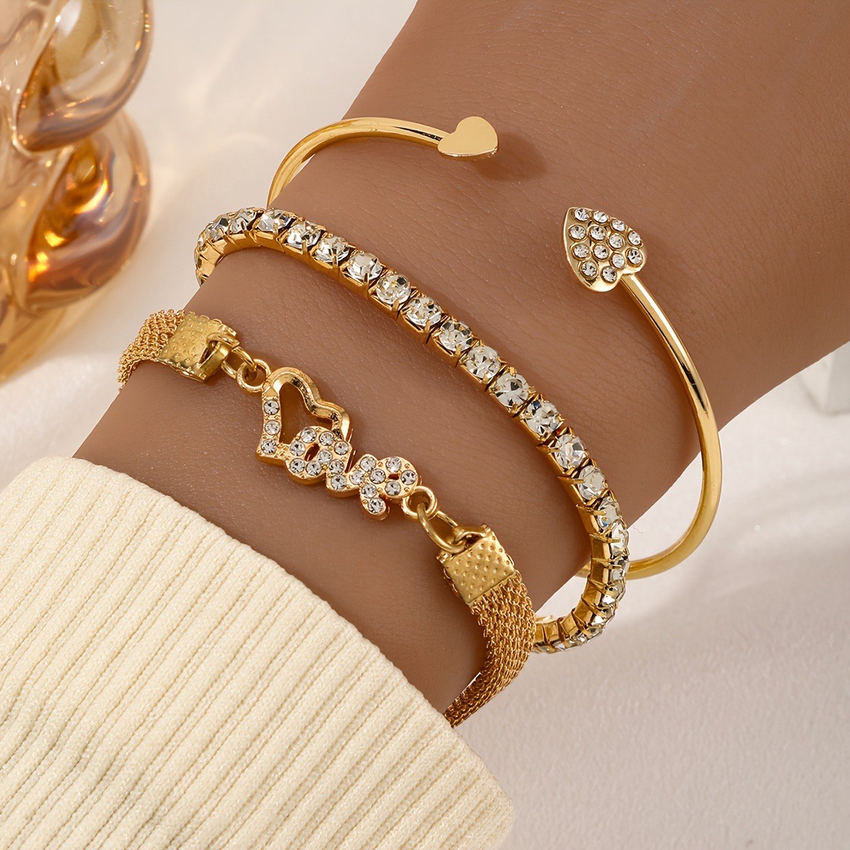 Diamond-Set Love Love Bracelet Set Creative Retro Simple Alloy Single-Layer Trendy Jewelry