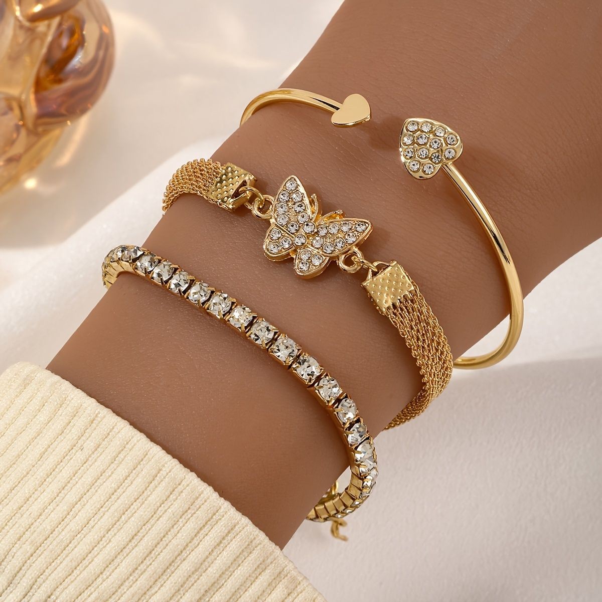 Diamond-Set Love Love Bracelet Set Creative Retro Simple Alloy Single-Layer Trendy Jewelry