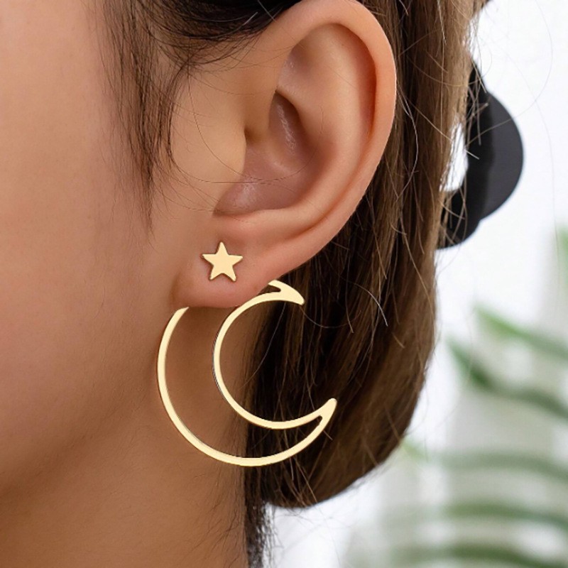 Fashion Personality Star Moon Removable Earrings Women'S Creative Style Holiday Gift Earrings