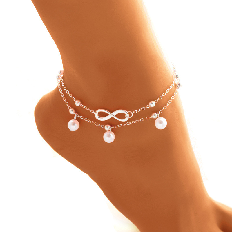 Fashion Hot-Selling Pearl 8-Character Anklet Jewelry, Handmade Beaded Double-Layer Bracelet, Versatile Personalized Jewelry
