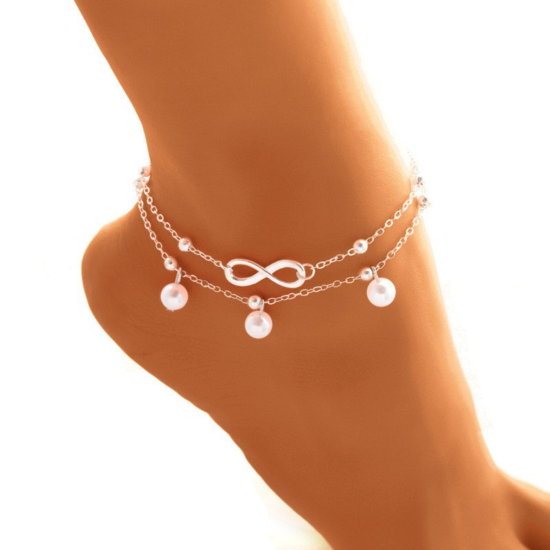 Fashion Hot-Selling Pearl 8-Character Anklet Jewelry, Handmade Beaded Double-Layer Bracelet, Versatile Personalized Jewelry