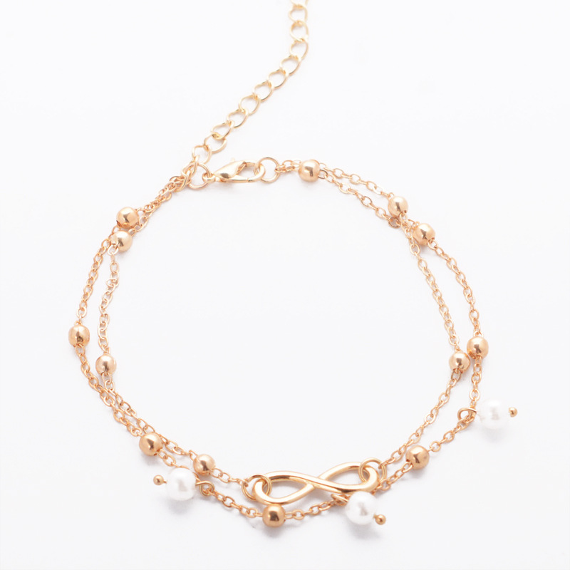 Fashion Hot-Selling Pearl 8-Character Anklet Jewelry, Handmade Beaded Double-Layer Bracelet, Versatile Personalized Jewelry